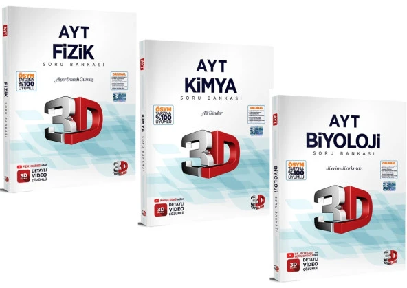 3D Yayınları AYT Fen Bilimleri Soru Bankası Seti Fizik Kimya Biyoloji