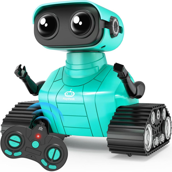Playsheek Uzaktan Kumandalı Robot Oyuncak Şarj Edilebilir Emo Robot - Yeşil