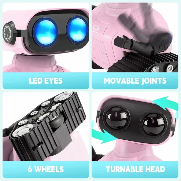 Playsheek Uzaktan Kumandalı Robot Oyuncak Şarj Edilebilir Emo Robot - Pembe - 4