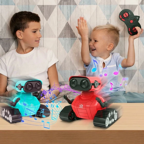 Playsheek Uzaktan Kumandalı Robot Oyuncak Şarj Edilebilir Emo Robot - Kırmızı - 4