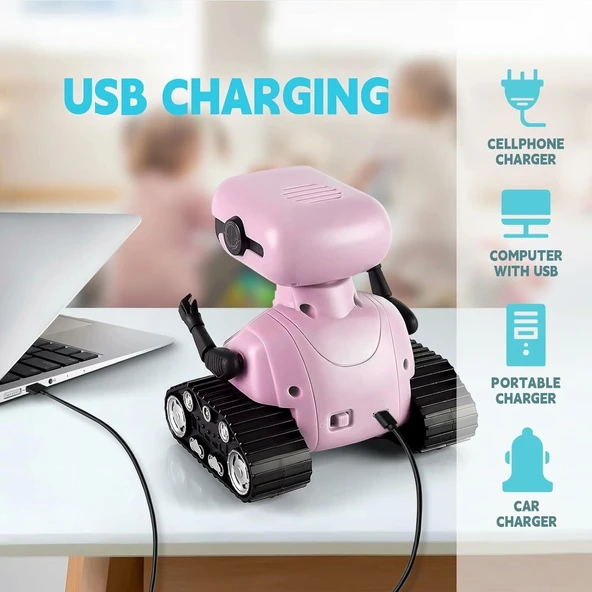 Playsheek Uzaktan Kumandalı Robot Oyuncak Şarj Edilebilir Emo Robot - Pembe - 3
