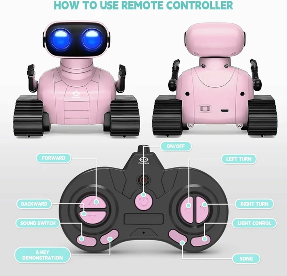 Playsheek Uzaktan Kumandalı Robot Oyuncak Şarj Edilebilir Emo Robot - Pembe - 2