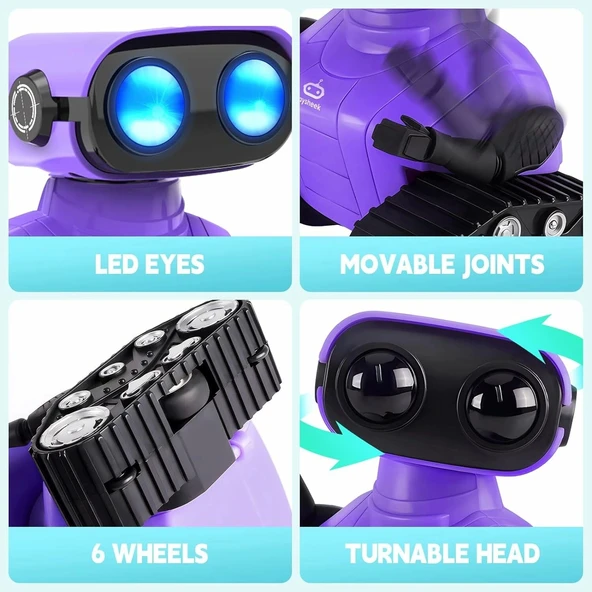 Playsheek Uzaktan Kumandalı Robot Oyuncak Şarj Edilebilir Emo Robot - Mor - 3