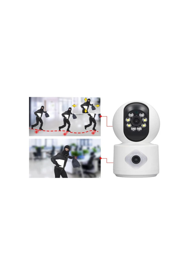 Kablosuz Çift Kameralı Biri Sabit Biri Hareketli Güvenlik Kamerası 2 Lens Gece Görüşlü - 4