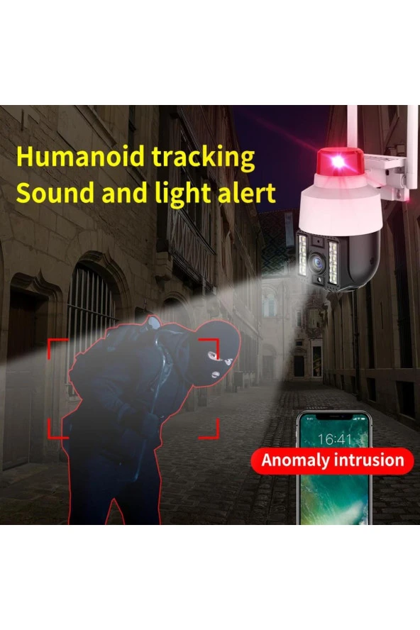 Gece Görüşlü Led Işıklı 360° Dönebilen Alarmlı Ip Wifi Dış Ortam Güvenlik Kamerası Polis ışıklı - 3