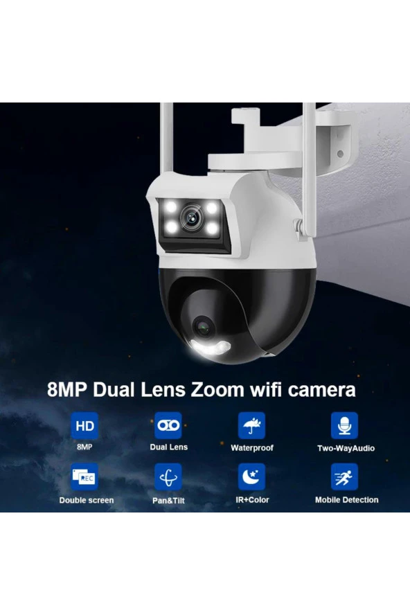 Çift Kameralı Su Geçirmez Yeni Nesil Dış Mekan Kamera Gece Görüşlü Nesne Takip Özellikli FULHD 1080P - 4