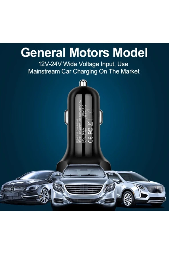 Yeni Nesil Pd Araç Çakmaklık 2 USB+20W Hızlı Şarj Destekli Çift Usb+Type-C Giriş 55W Quick Charge - 3