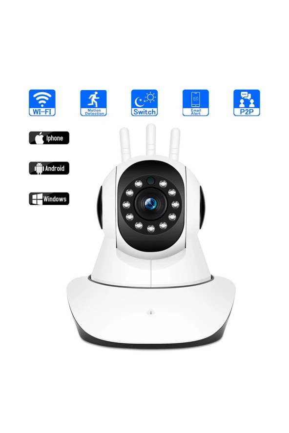 Kablosuz Wifi Ip Kamera 3 Antenli 1080P Full Hd 3 Mp Hareketli Gece Görüşlü Güvenlik Kamerası - 4