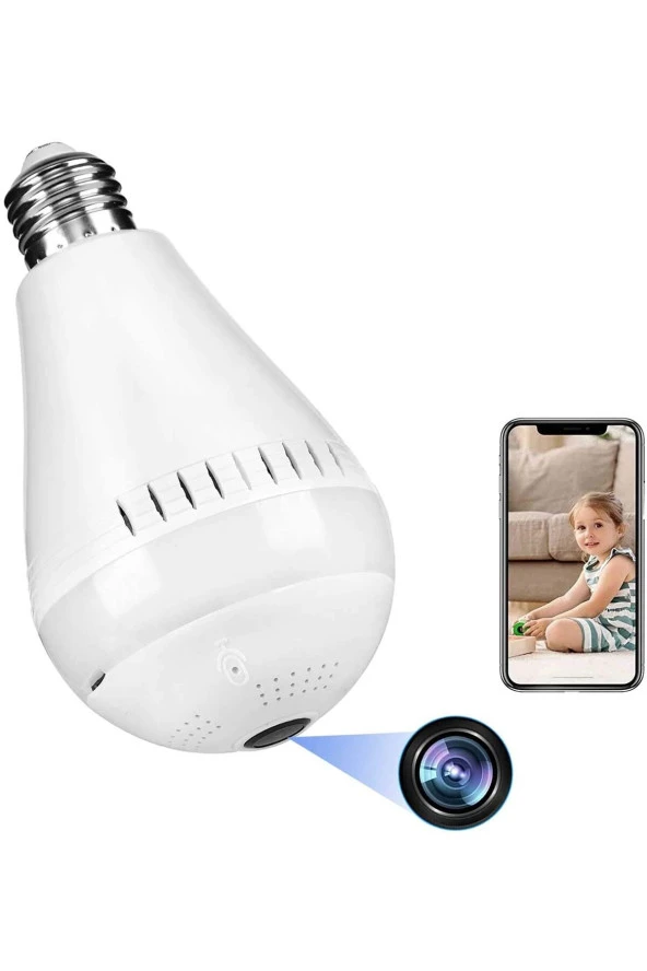 Ip Kamera Balıkgözü Ampul Panoramik Bebek Evcil Hayvan Bakıcı Izleme Güvenlik Kamerası - 3