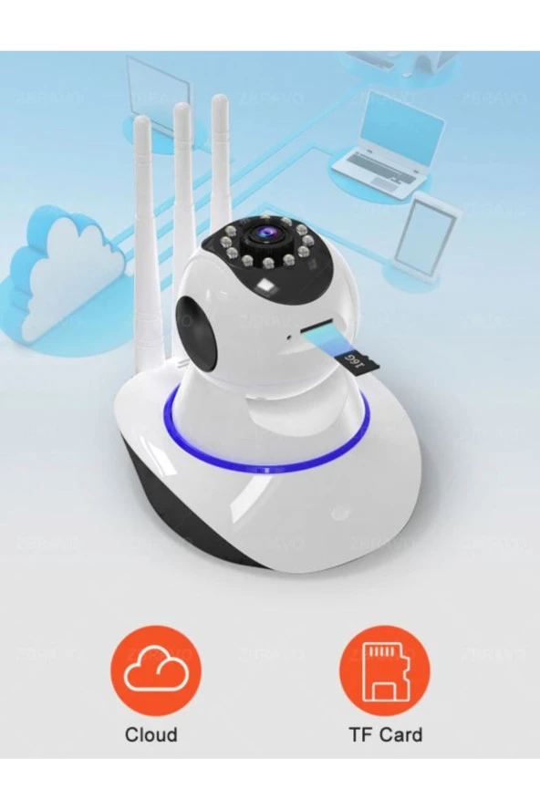 Kablosuz Wifi Ip Kamera 3 Antenli 1080P Full Hd 3 Mp Hareketli Gece Görüşlü Güvenlik Kamerası - 5