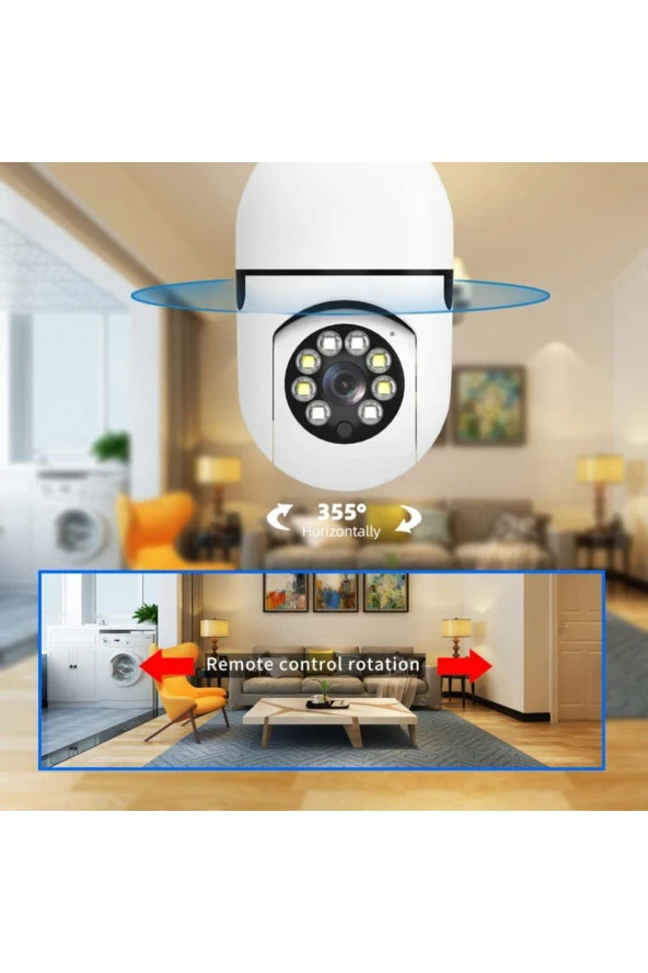 Gece Görüşlü 360 Derece Led Işık 1080p Wifi Kamera Kablosuz Panoramik Ev, Bahçe Güvenlik Kamersı - 5