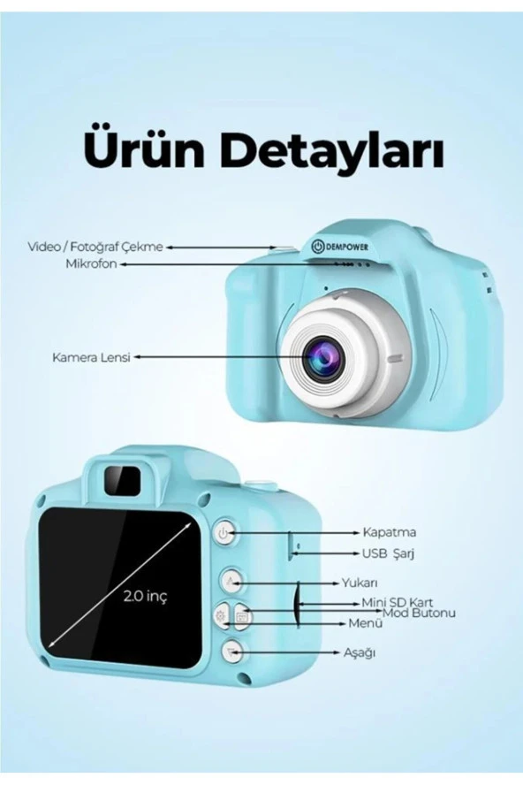 Doğum Günü Hediyesi Çocuklar İçin Dijital Fotoğraf Makinesi,5 Adet Oyunlu 4GB SD Kart Hediyeli - 2