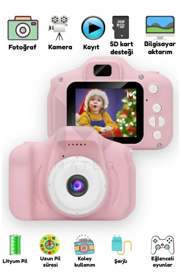 Mini 1080p Hd Kamera Çocuklar Için Dijital Fotoğraf Makinesi 5 Adet Oyunlu 8g SD Kart Hediyeli