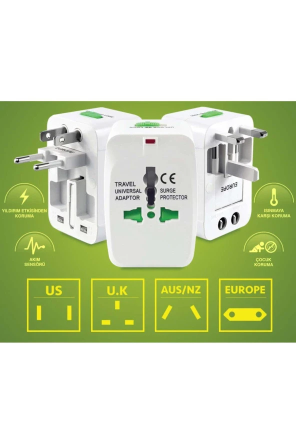 Üniversal Priz Dönüştürücü Hepsi Bir Arada Evrensel Dünya Çapında Uluslararası Seyahat Fişi - 4