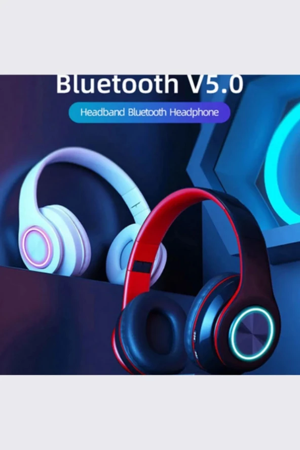 Yüksek Ses Kalite Kablosuz Sd Kart, Aux Girişli Led Işıklı Bluetooth Kulaklık Mavi - 4