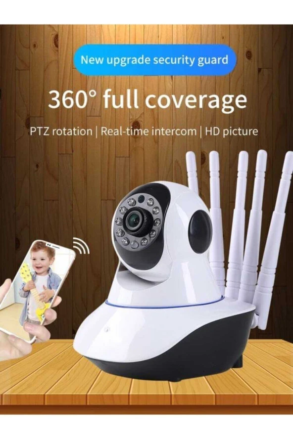 Yeni Nesil Kablosuz 360° Wifi Ip Güvenlik Kamera 5 Antenli Gece Görüşlü Sensörlü Harekete Duyarlı - 4