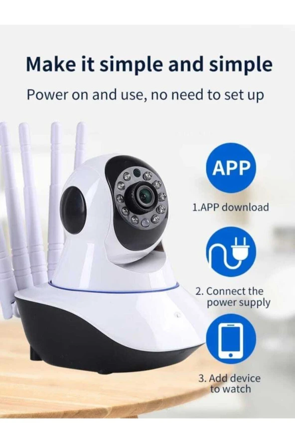 Yeni Nesil Kablosuz 360° Wifi Ip Güvenlik Kamera 5 Antenli Gece Görüşlü Sensörlü Harekete Duyarlı - 5
