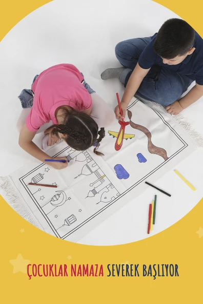 Çocuklara Özel Yıkanabilir Boyamalı Seccade Seti Kırmızı - Resim 5