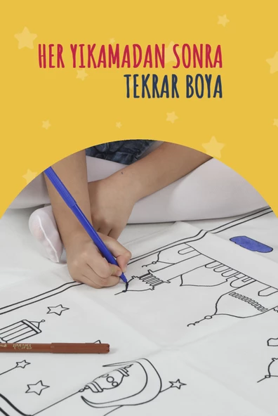 Çocuklara Özel Yıkanabilir Boyamalı Seccade Seti Kırmızı - Resim 3