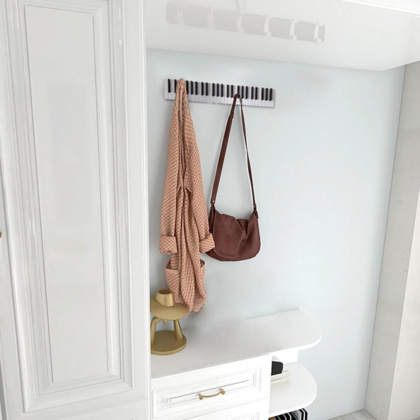 Dekoratif Piyano Elbise Askılığı 15x55 Cm 15 Tuşlu Ahşap Askılık - 3