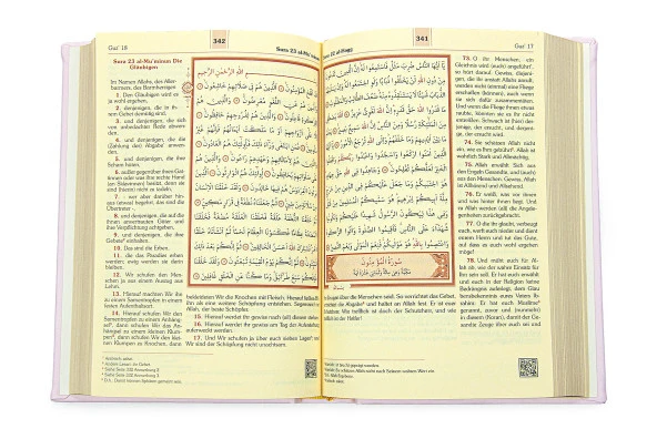 Almanca Mealli Medine Hatlı Kuranı Kerim ve Seccade Seti Pembe - Resim 10