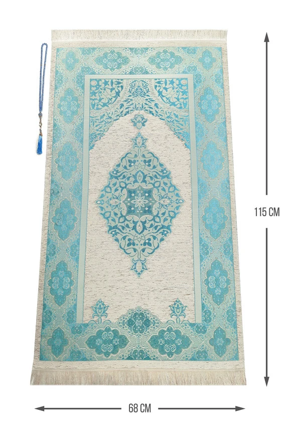 Almanca Mealli Medine Hatlı Kuranı Kerim ve Seccade Seti Mavi - Resim 10