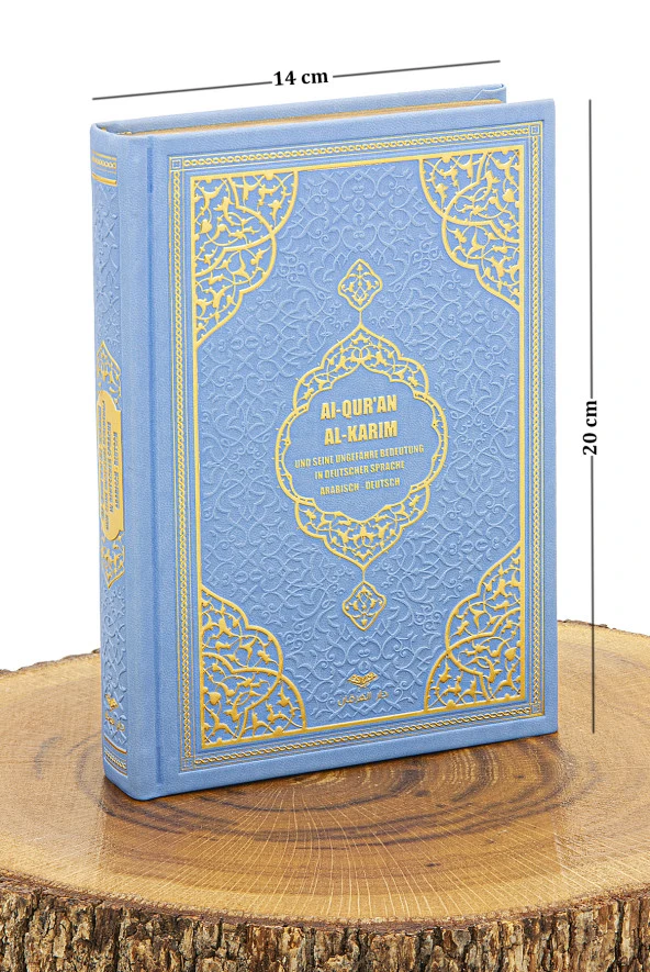 Almanca Mealli Medine Hatlı Kuranı Kerim ve Seccade Seti Mavi - Resim 11