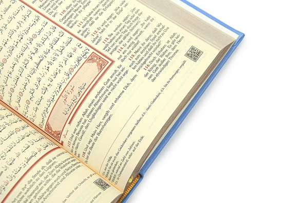 Almanca Mealli Medine Hatlı Kuranı Kerim ve Seccade Seti Mavi - Resim 2