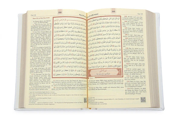 Almanca Mealli Medine Hatlı Kuranı Kerim ve Seccade Seti Beyaz - 10