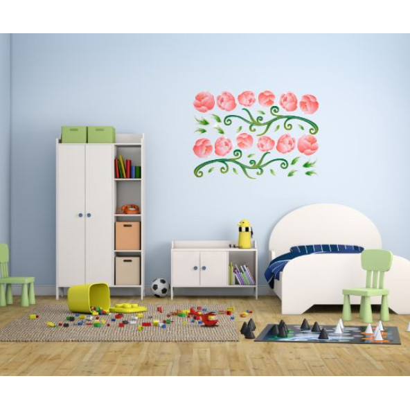 DUVAR SÜSÜ (STİCKER) 2 ADET PEMBE GÜLLÜ ŞEFFAF FİLMLİ PVC 70X50X0,5CM - 3