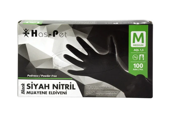 Haspet Siyah Nitril Pudrasız Muayene Eldiveni 100lü 8680361794385