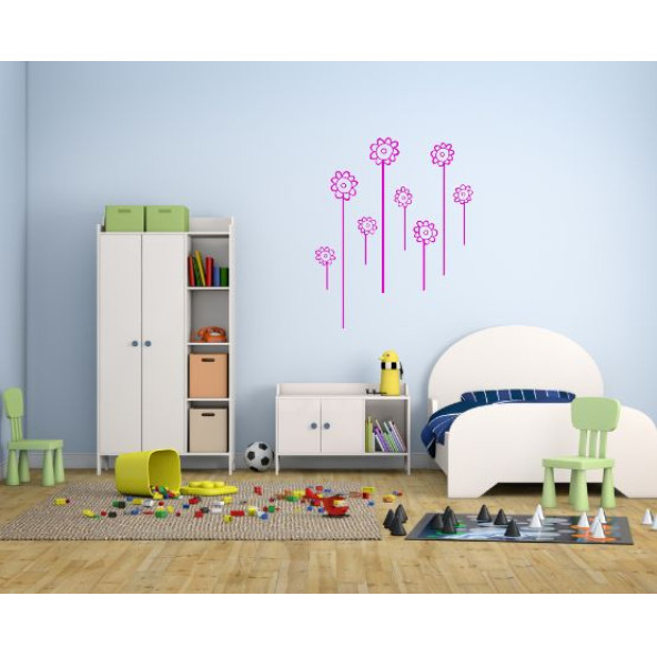 DUVAR SÜSÜ (STİCKER) 2 ADET PEMBE PAPATYALI ŞEFFAF FİLMLİ PVC 48X33X0,5CM