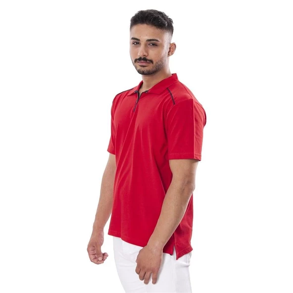 Persmont LT03Y Kırmızı Fermuarlı Biyeli Lakost Tişört  3XL - 3