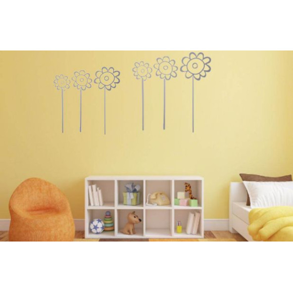 DUVAR SÜSÜ (STİCKER) 2 ADET GRİ PAPATYALI ŞEFFAF FİLMLİ PVC 48X33X0,5CM