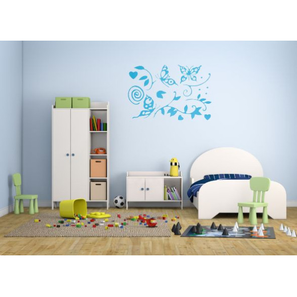 DUVAR SÜSÜ (STİCKER) 2 ADET MAVİ KELEBEKLİ ŞEFFAF FİLMLİ PVC 48X33X0,5CM