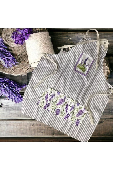 Lavanta Desen 4’lü Mutfak Seti ; Mutfak Önlüğü, Fırın Eldiveni, El Havlusu Ve Tutacak Takımı - 2