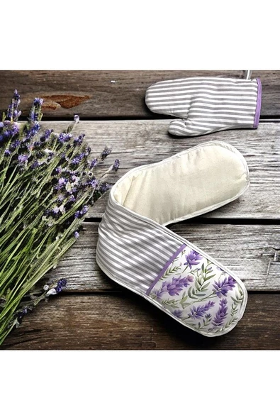 Lavanta Desen 4’lü Mutfak Seti ; Mutfak Önlüğü, Fırın Eldiveni, El Havlusu Ve Tutacak Takımı - 3