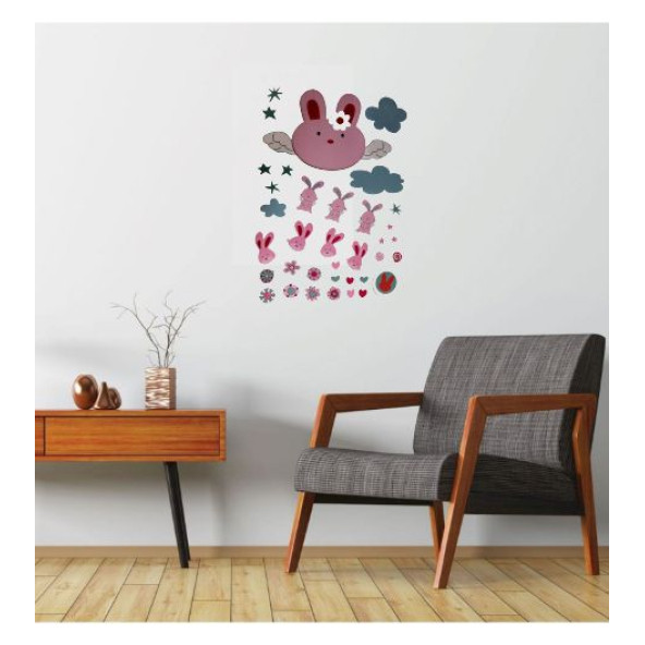 DUVAR SÜSÜ (STİCKER) 2 ADET TAVŞAN DESENLİ PVC 70X50X0,5CM - 4