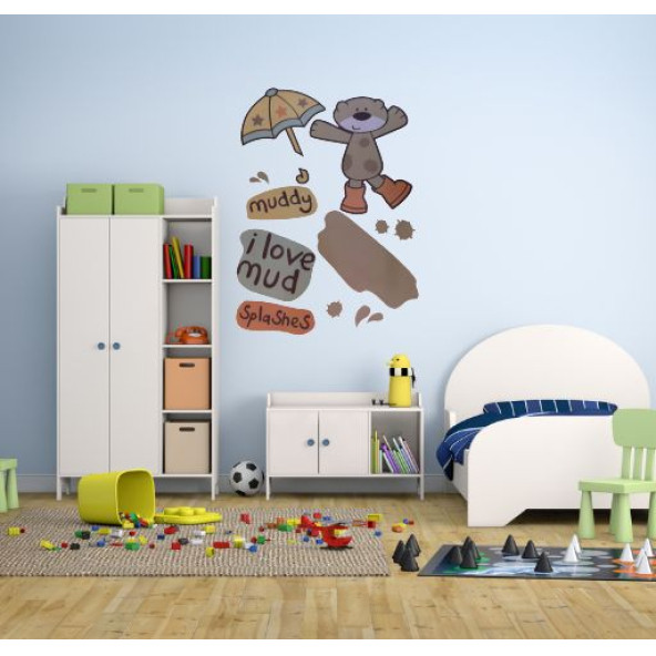 DUVAR SÜSÜ (STİCKER) 2 ADET ÇAMURLU AYI DESENLİ PVC 70X50X0,5CM - 3