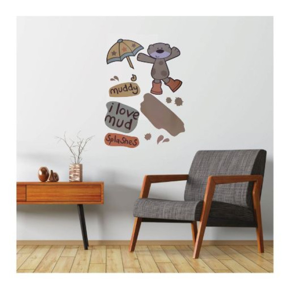 DUVAR SÜSÜ (STİCKER) 2 ADET ÇAMURLU AYI DESENLİ PVC 70X50X0,5CM - 4