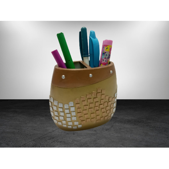 KALEMLİK ALTIN MOZAİK POLİRESİN OFİS GERECİ 10X10X5CM - 2