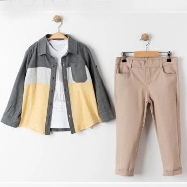 Cepli Gömlek , Pantolon , T-Shirt  3Parça Erkek Çocuk Takım MNK4016 - Resim 2