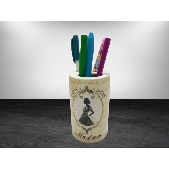 KALEMLİK MADAM DESENLİ SERAMİK OFİS GERECİ 7X7X11CM - 2