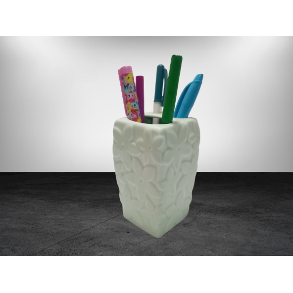 KALEMLİK ÇİÇEKLİ SU YEŞİLİ SERAMİK OFİS GERECİ 7X7X12CM - 3