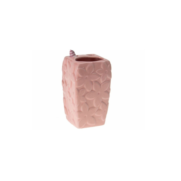 KALEMLİK ÇİÇEKLİ PEMBE MODEL SERAMİK OFİS GERECİ 7X7X12CM - 2