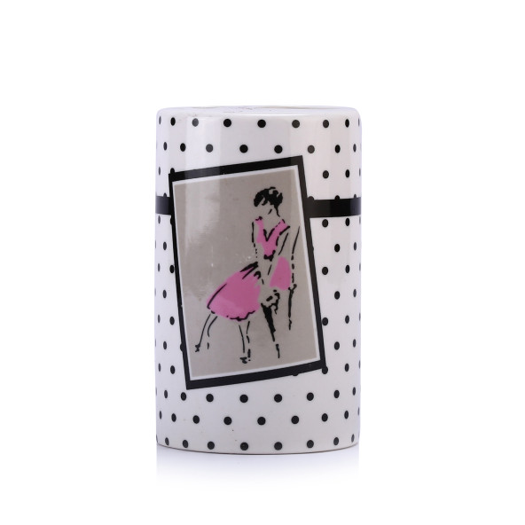 KALEMLİK PEMBE ELBİSELİ KADIN MODEL SERAMİK OFİS GERECİ 7X7X11CM - 3