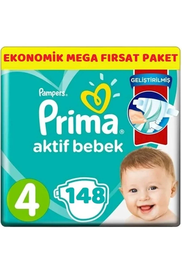 Prima Bebek Bezi Beden:4 (9-14kg) Maxi 148 Adet Ekonomik Mega Fırsat Pk