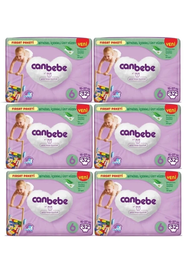 Canbebe 6 Beden Bebek Bezi Extra Large 15-27KG Fırsat Paketi 192 Adet