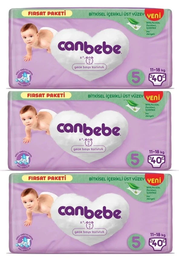 Canbebe 5 Beden Bebek Bezi Junior 11-18KG Fırsat Paketi 120 Adet