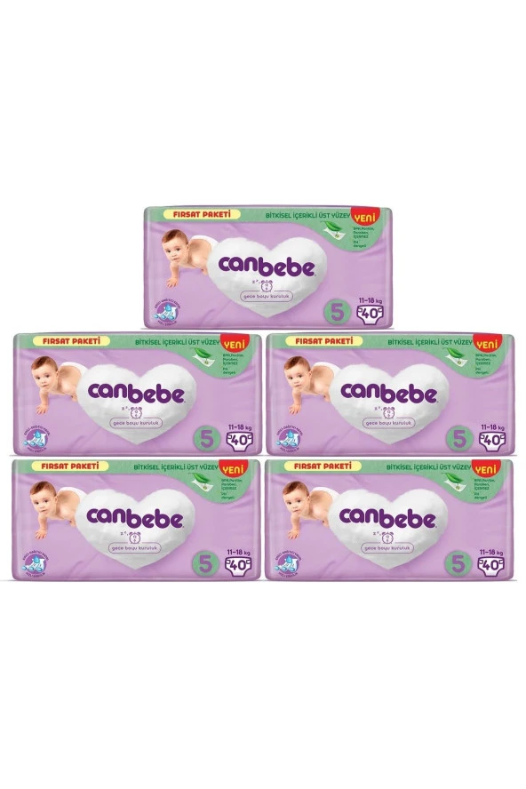 Canbebe 5 Beden Bebek Bezi Junior 11-18KG Fırsat Paketi 200 Adet